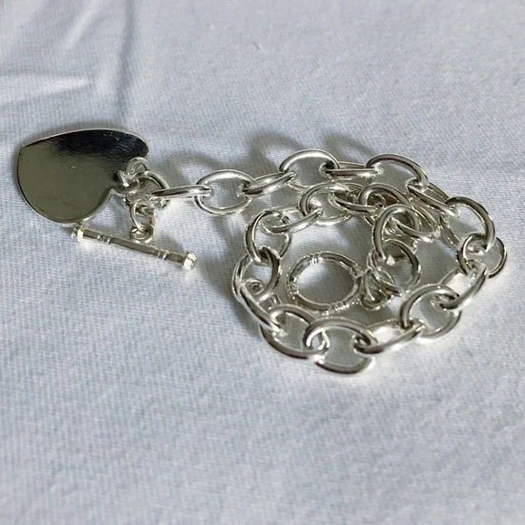 Engravable Silver Tone Heart Toggle Bracelet - Picture 2 of 5